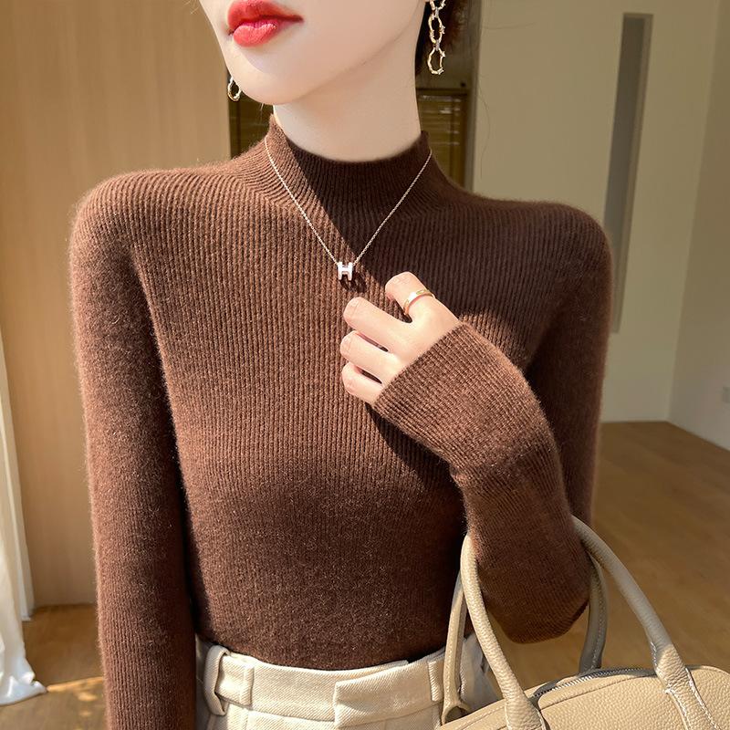 

Бесшовный полувысокий воротник базовый слой осень зима приталенный вязаный свитер женский универсальный водолазка нижнее белье M