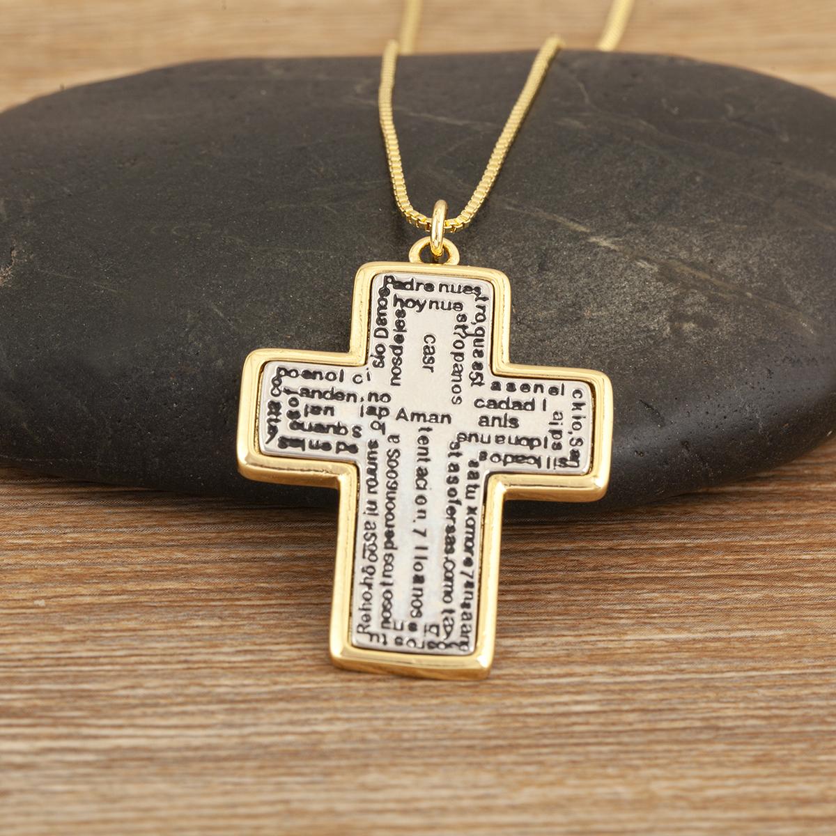 

Nidin New Trendy Round Cross Pendant Necklace For Women Men Christian Bible runes Copper Jewelry Accessories Daily Party Gifts