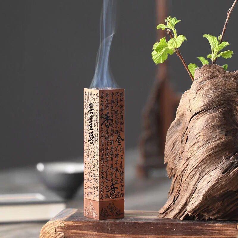 Antique Heart Sutra Bronze Incense Burner Vertical Alloy Incense Holder for Stick Incense Zen Meditation Home Decor Unique Gift
