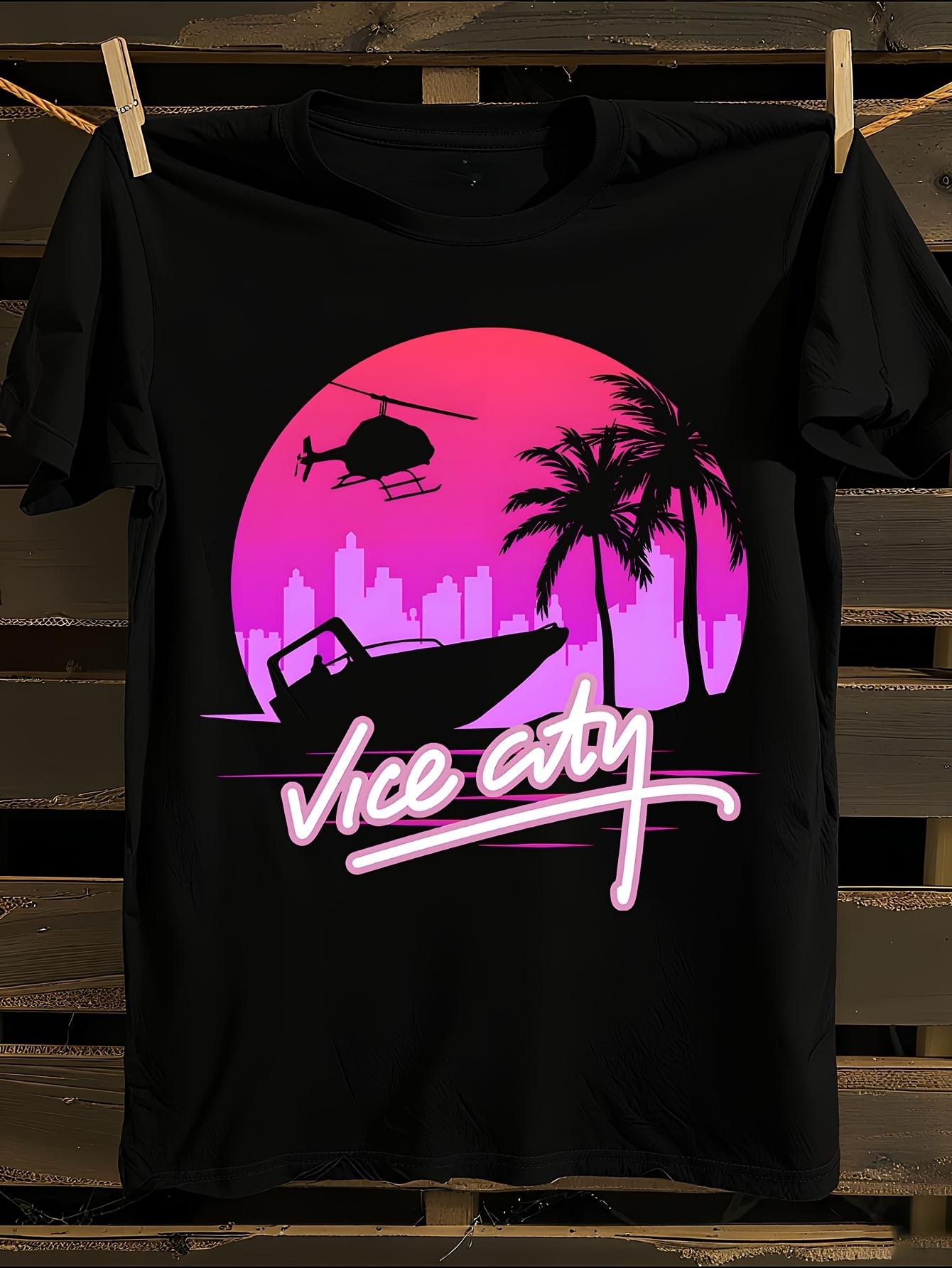 

Vice City Retro T-Shirt Mens Tshirt Womens Tshirts with Letters Print Short Sleeves T-Shirt Casual Street Tee Shirt Top XXXL