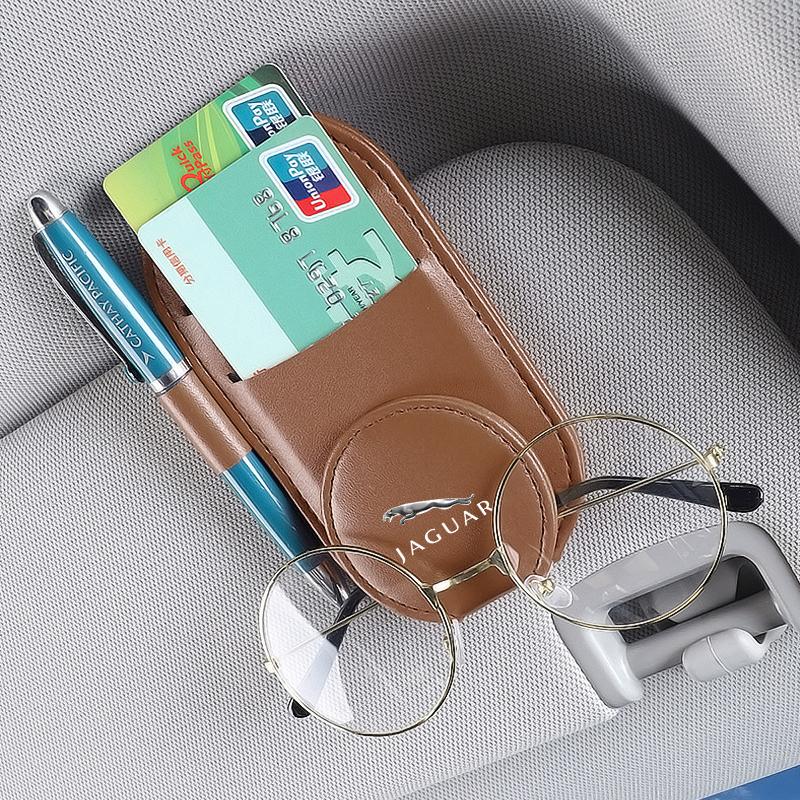 Leather Car Glasses Clip Sun Visor Multi-function Sunglasses Clip For Jaguar XF XE XJ F-Pace X-Type S-Type F-Type E-Pace I-PACE XK