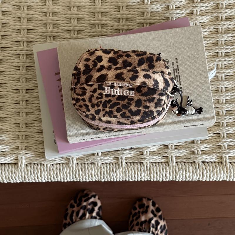1pc Mini Makeup Bag Compatible for Girls & Teachers - Cute Leopard Print Travel-Friendly Handbag with Handle, Compact /Korean Style Case