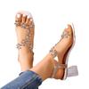 Fashion Ladies Zapatos 2025 Summer Pvc Crystal Flower Chunky Heel Peep Toe Back Strap Elastic Elegant Fashion ShoesWomen Sandals