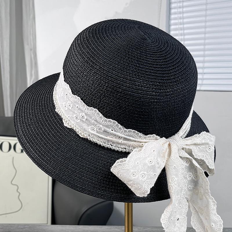 Lace Bow Straw Hat Women's Spring and Summer Fashion Versatile Sun Hat Seaside Beach Vacation Wind Sun Protection Hat