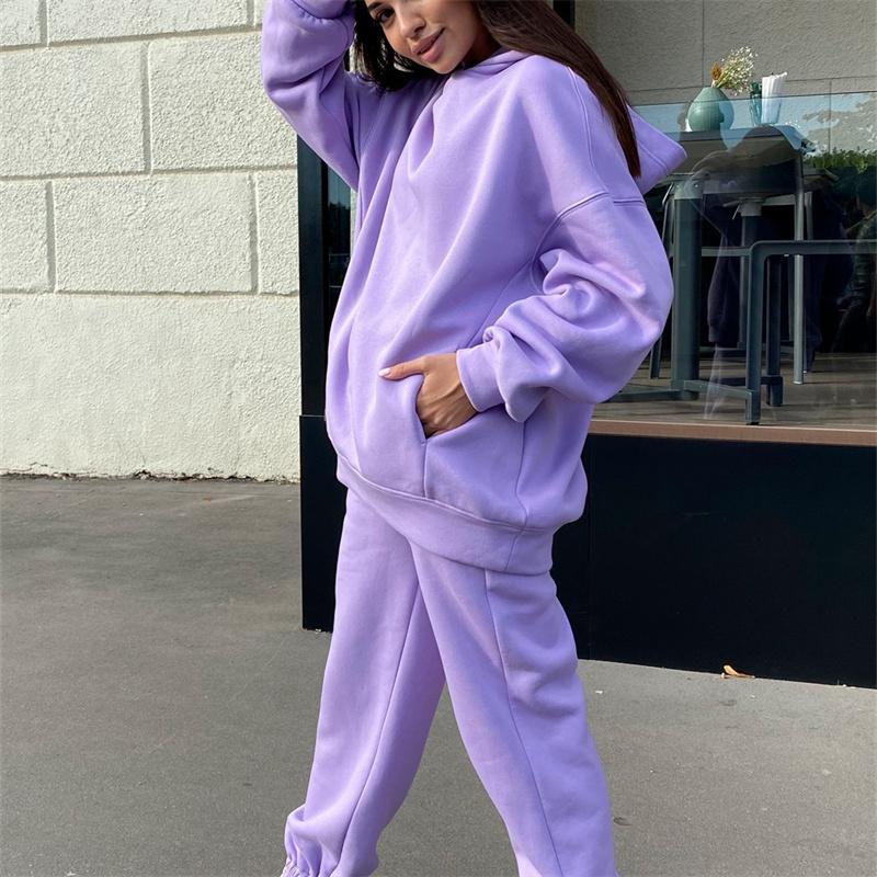 Winter Women's Sets Hooded Long Sleeve Hoodie Sport Pants Lady Suit Two Piece SetCasual Fleece Tracksuit Women Streetwear