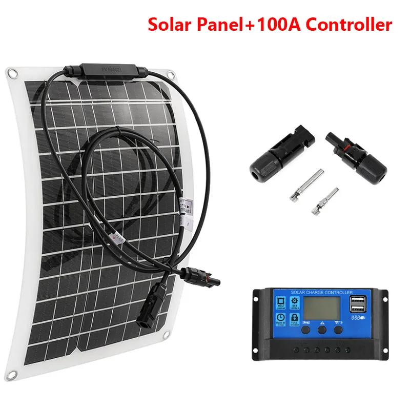 300W Solar Panel 18V Sun Power Solar Cells Bank With Connector Cover Solar Controller IP65 for Phone Car RV Boat Charger