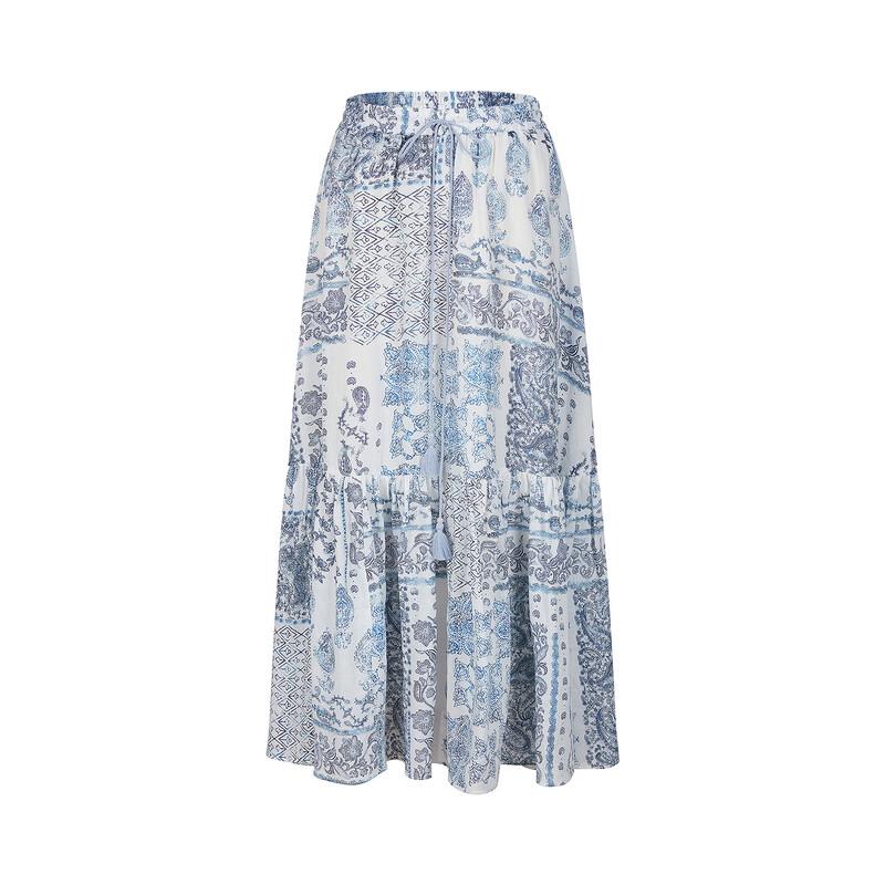 Jiu Zi·Anna Kou Women's Paisley Print Ramie Lyocell Long Skirt