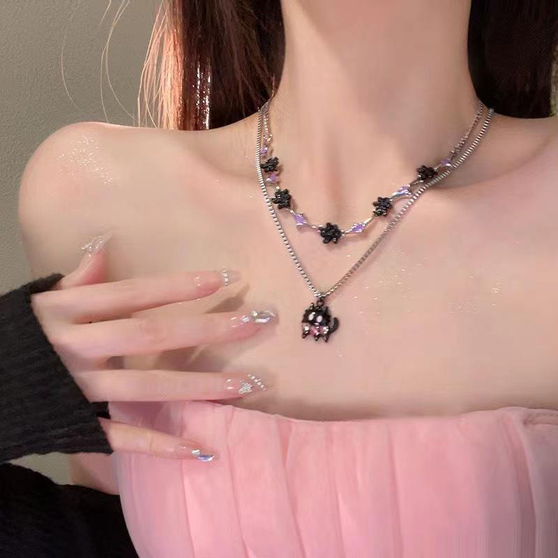 Meow Star Kitten Zircon Double Layer Necklace - Women's Versatile High-Design Clavicle Chain