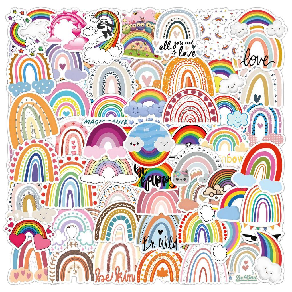 60pcs Cute Rainbow Cartoon Graffiti Stickers for DIY Decoration - Water Bottle & Suitcase Decals