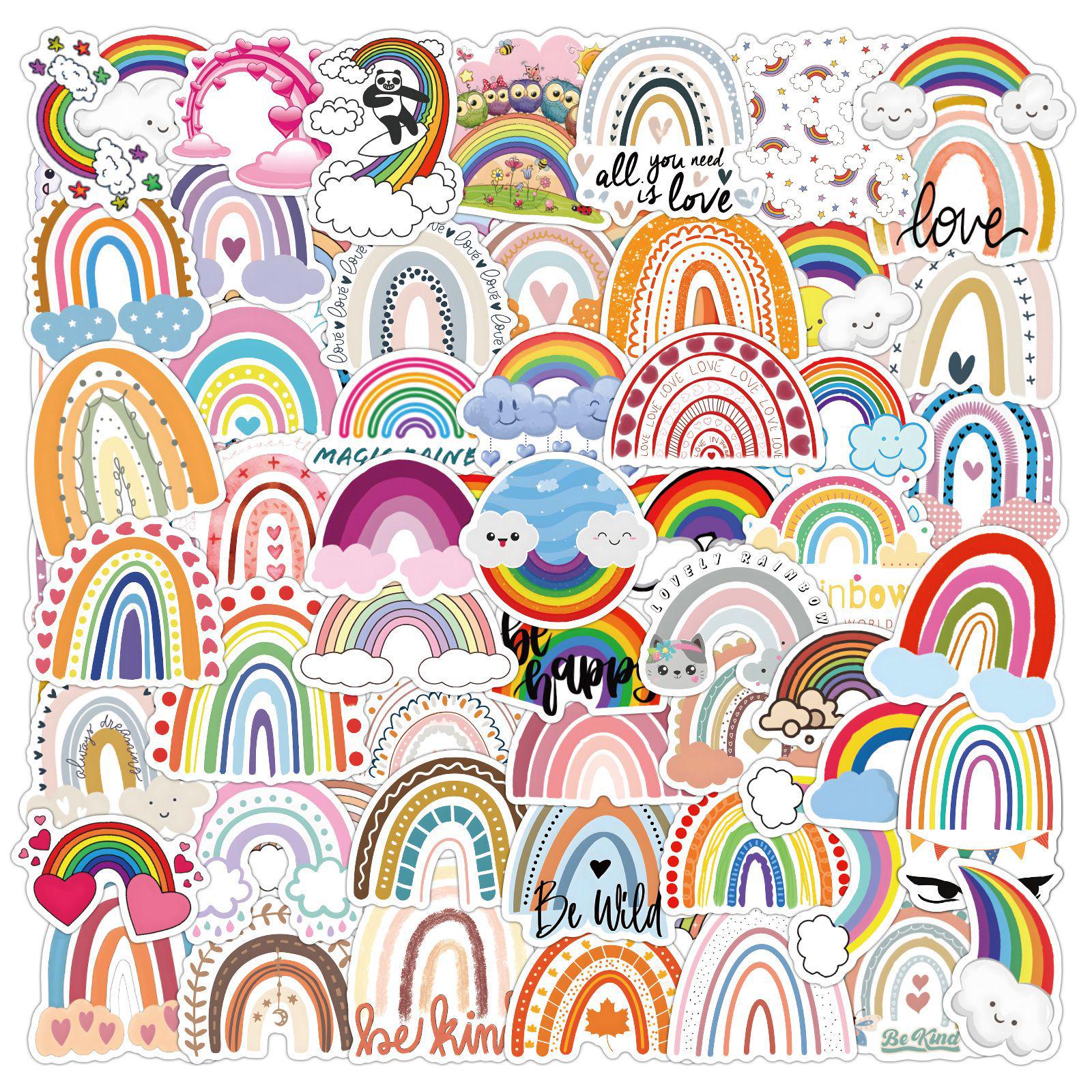 60pcs Cute Rainbow Cartoon Graffiti Stickers for DIY Decoration - Water Bottle & Suitcase Decals