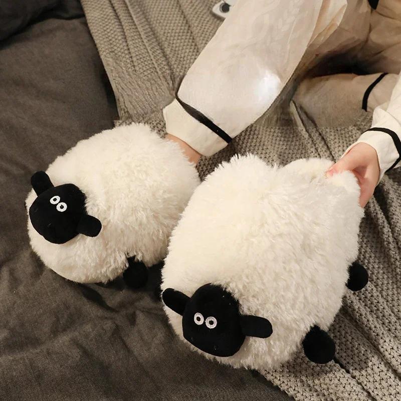 

fashion Lovely Little Sheep Slippers Men Women New Winter Indoor Household Plush Warm Comfortable Flat Shoes Couple Casual Cotton Shoes