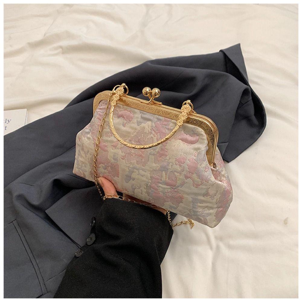 Neue Seidenhandtasche Stickerei Retro Einzelne Schulter Crossbody-Tasche Chinesischer Stil Muschel-Tasche Damen