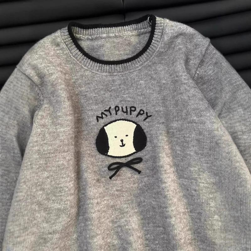 

Раннеосенний супер милый свитер с рисунком щенка с бантом, женский зимний новый трикотажный свитер с круглым вырезом One size/micro-bullet can be worn within 60kg абрикосовый