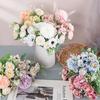 Artificial Mixed Flower Realistic Pan Weaving Tea Rose Chrysanthemum Silk Fake Bouquet for Wedding