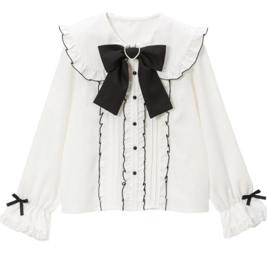 European Cute Japanese Bow Ruffle Long Sleeve Women's Shirt