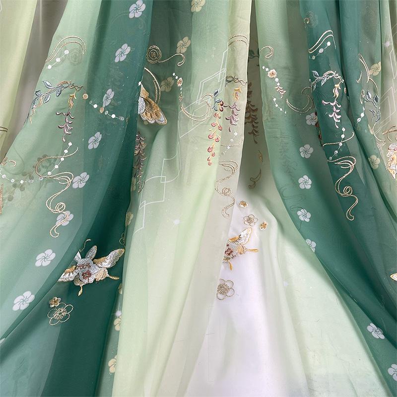 1/3/5M starożytny styl gradientowy Hanfu tkanina króliczek glicynia drukowany szyfon haft tkanina do szycia diy kostium Hanfu sukienka