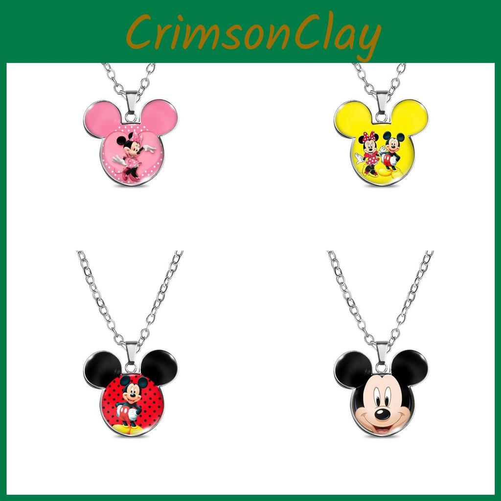 Vintage Mickey Minnie Cartoon Stijl Ketting Met Retro Edelsteen Hanger Voor Unieke Mode