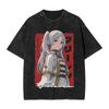 Vintage Washed Black Frieren from Beyond Journey's End Anime Graphic Print Oversized Cotton T-Shirt