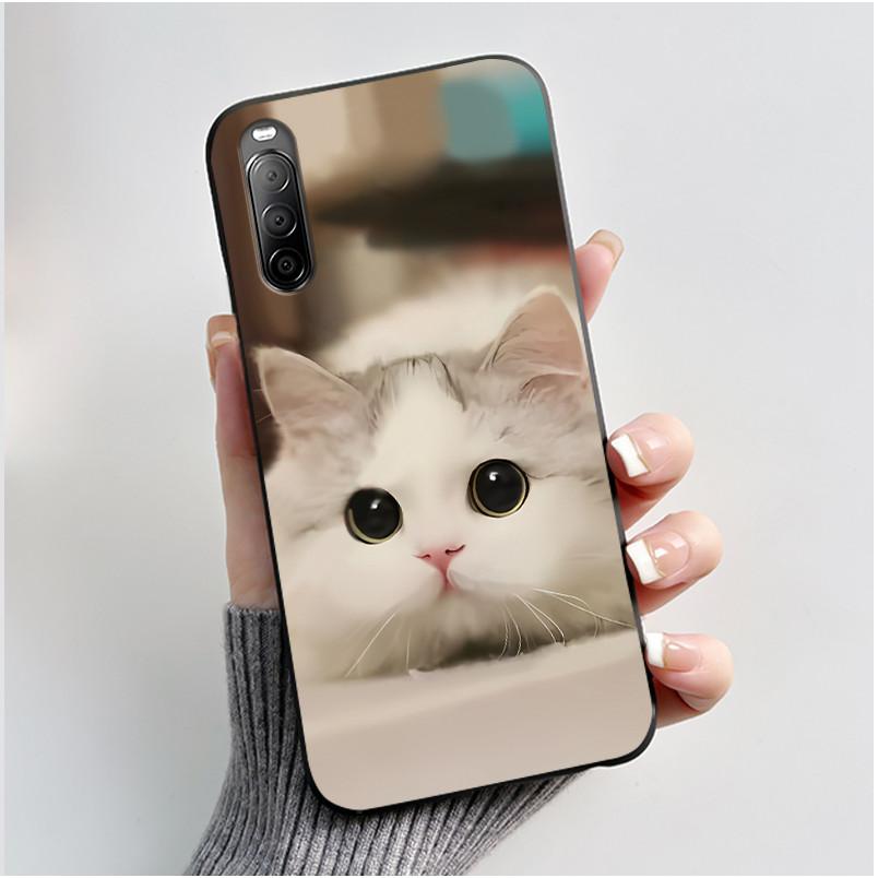 Fodral För Sony Xperia 10 II / 10 III Mobilskal Estetiskt Mode Söt Katt Astronaut Svart Silikon Mjuk Stötdämpande Baksidesskydd
