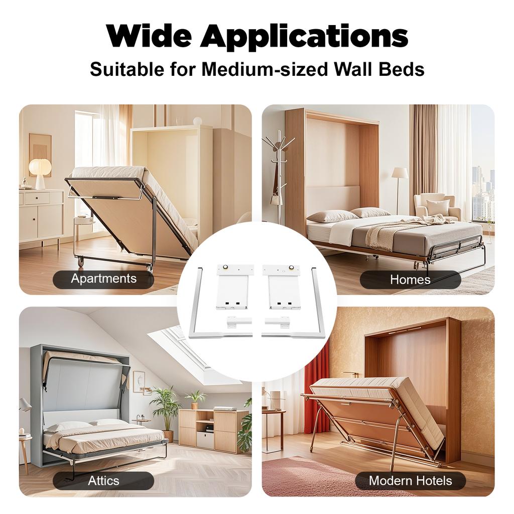 White Bed Hinge Bed Rail Brackets Medium Size Iron Stainless Steel Heavy Duty Capacity for Murphy Bed Furniture Hardware
