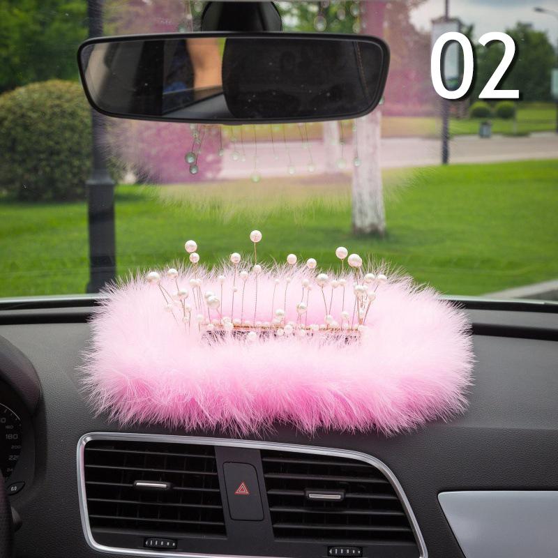 INS Decor Pink/White Feather Pearl Car Anti-slip Mat Console Ornament Storage Pad Cute Auto Accessories Female Car Interior