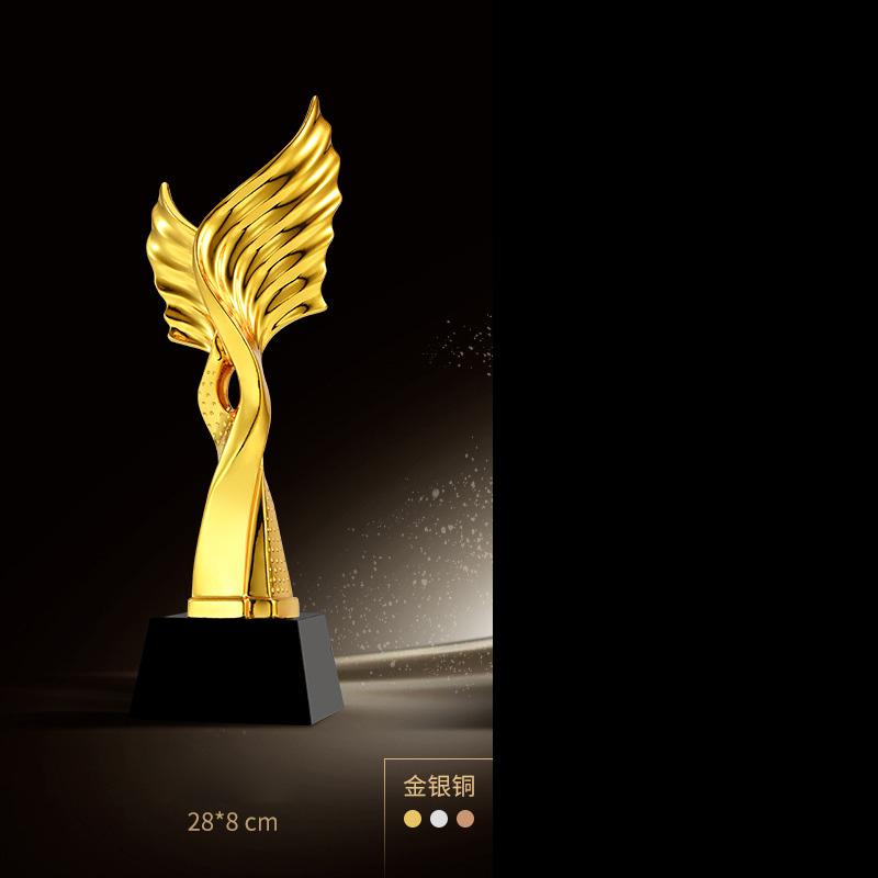 Customized Gold-plating Resin Trophy Award Souvenir, Excellent Character, Home Decoration, Creative, Crystal Base, Engraving 1Pc
