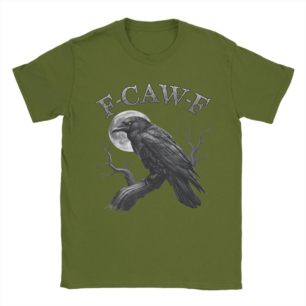 Black Crow F-Caw-F Funny Bird Men T Shirt Moon Gothic Humor Funny Tees Short Sleeve Round Neck T-Shirt 100% Cotton Graphic Merch
