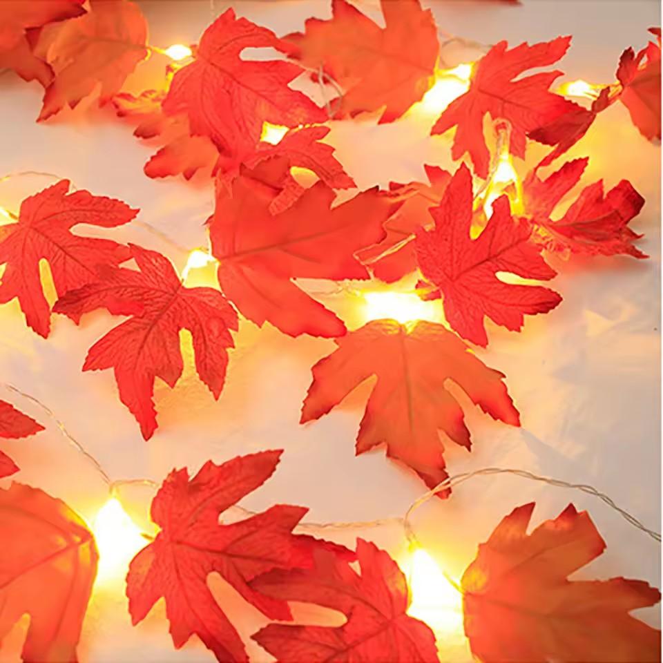 1.5/3/6M Halloween LED Lights String,Artificial Maple Leaf Lantern Garland,Halloween Christmas Thanksgiving Day Home Decorations