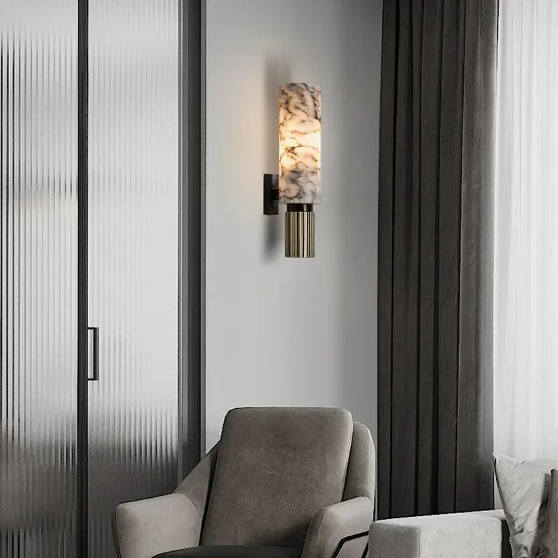 Modern Natural Marble Wall Lamp Copper Foyer Villa Aisle Corridor Bedroom Sconce E14 Bulb Lighting Fixtures Bedside Lights