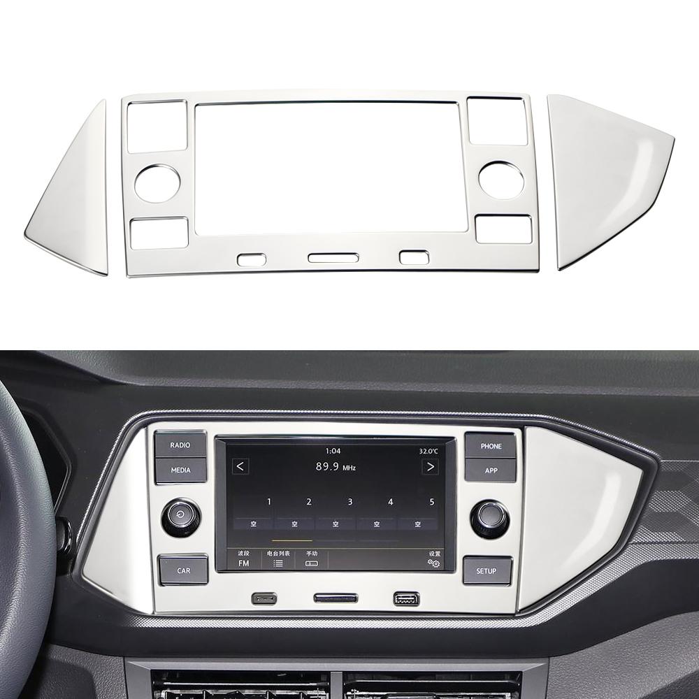 For VW T-CROSS Volkswagen Tcross 2018-2023 Console Display Panel Frame Cover Center Sequins Stickers Stainless Steel Accessories