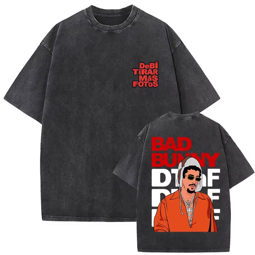 s Vintage Washed Bad Bunny Album T Shirt Mens Gothic Hip Hop Short Sleeve Tshirts Pop Fashion Casual Tshirt Streetwear