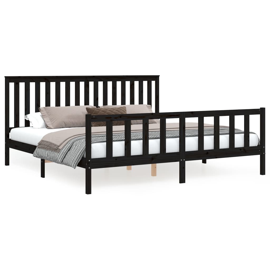 Solid Wood Bed with Headboard Black 200x200 cm Pine