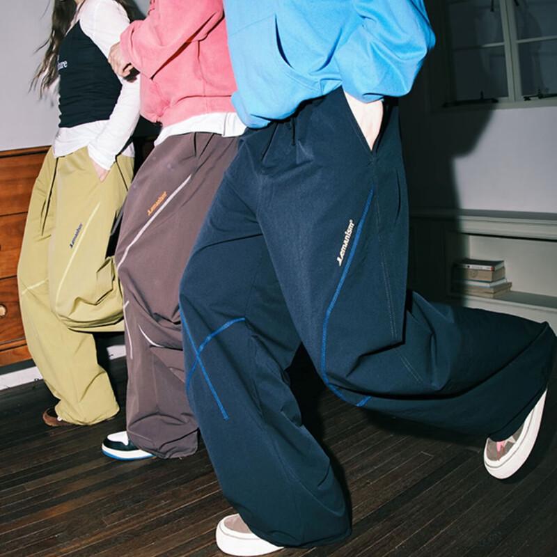 LEMANISM Unisex Color-block Letter Straight-leg Casual Pants XL светло-серый