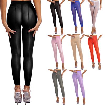 Damen-Leggings mit Reißverschluss im Schritt, durchsichtige, dehnbare, durchsichtige Strumpfhose mit elastischem Bund