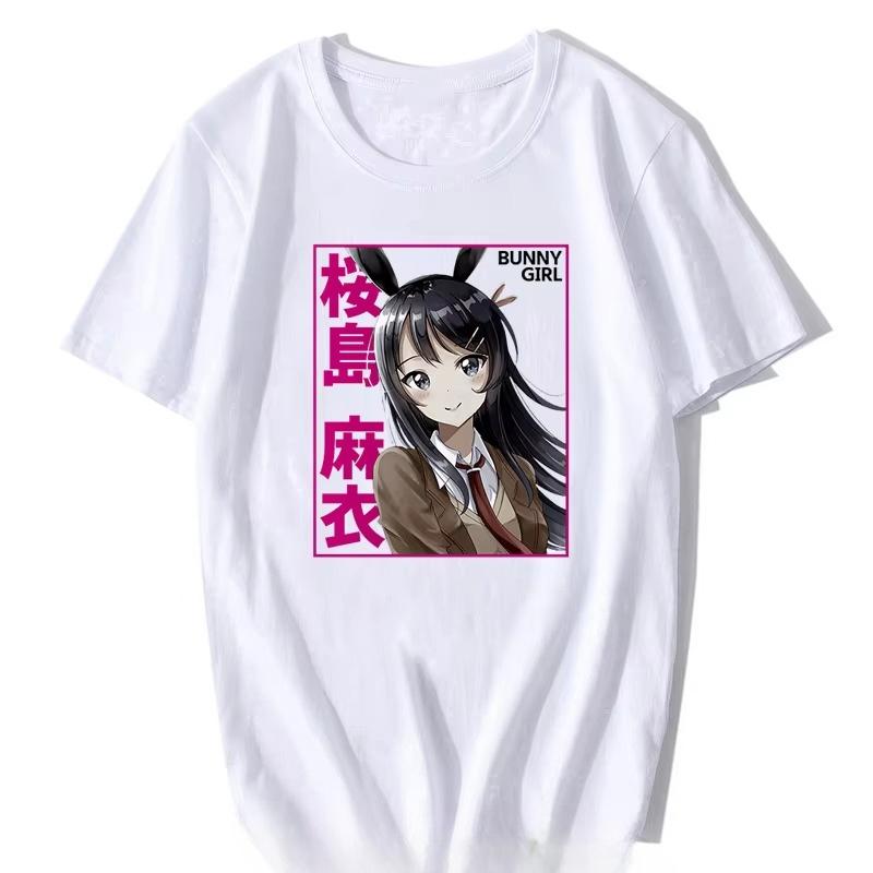 Mai Sakurajima Shirt Vintage Washed Unisex Oversized Bunny Girl Senpai Streetwear Soft Cotton Short Sleeve Tee Gift Clothing Top