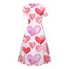 Women's Princess Dress Sexy V-neck Valentine's Day Print Waist Pull Pleated Short Sleeve Dress