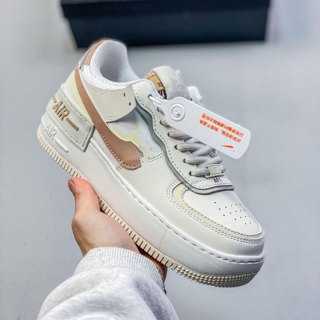 Women's AF1 Shadow Macaron Deconstructed Patchwork Sneakers - Thick Sole, Height-Enhancing, Versatile White Shoes