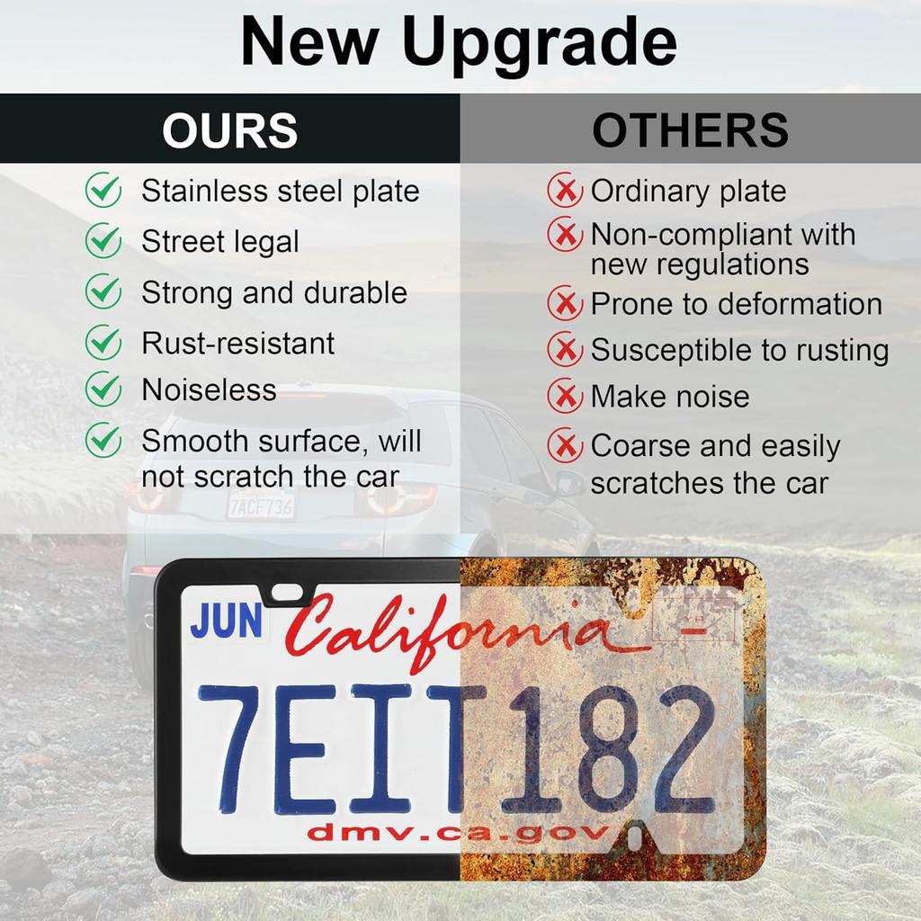 LivTee Black License Plate Frames, 2 Holes Stainless Steel License Plate Covers, 2PCS Car License Plate Holder, Automotive Exterior Accessories, Slim