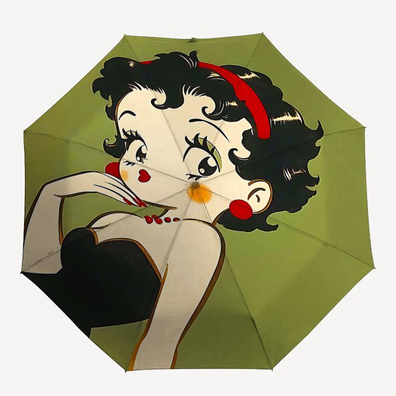 Betty Boop Automatic Opening/Closing Umbrella with 3-Fold Design and Iron Frame - Perfect Gift for Fans, Travelers, and Everyday Use0104305a