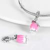 Authentic Charm Bead Charms copper Plated Certified Cute Pet Pink Carnation Bead Charms Compatible With Bracelets Women Jewellery Making Diy