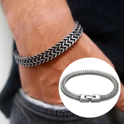 Vintage Cool Double Curb Chain Bracelets for Men Stainless Steel Punk Antique Cubic Foxtail Chain Male