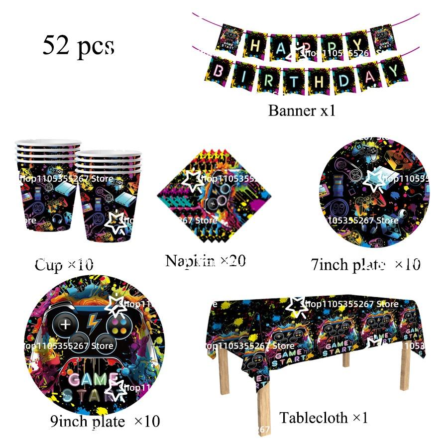 Game Console Theme Birthday Party Decorations Tableware Paper Cups Plates Children's Birthday Souvenirs Decoration Baby Shower