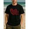 European Sizes Men'S Heart Print T-Shirt with Red Heart & "Love" Lettering - Soft Breathable Pure Round Neck Short Sleeve Casual Tee for Everyday