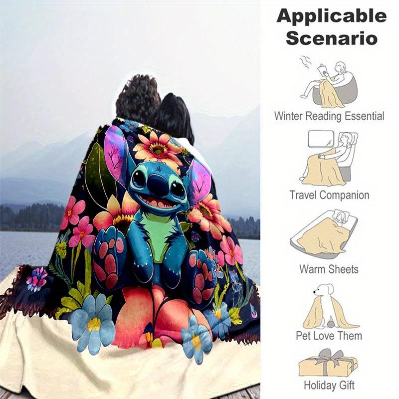 1pc Stitch Printing Blanket - Soft, All-Season Throw for Office Blanket, Personalized Gift with Adorable Cartoon Design