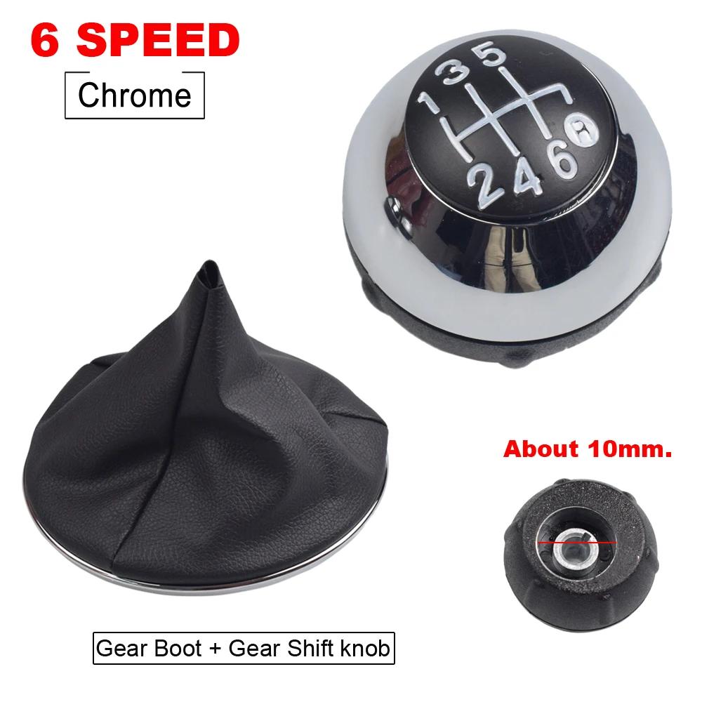 6 Speed Gear Shift Knob Shift Transmission Lever Knob Manual For Fiat 500 2012-2018 Chrome+Red 55344048