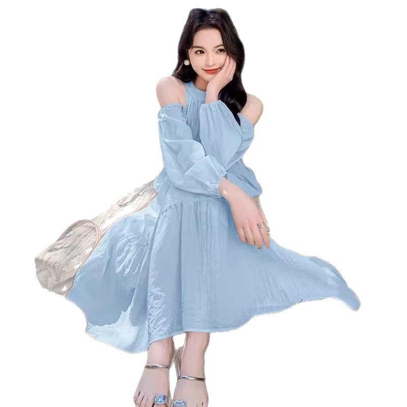 Seaside vacation dress women's summer new sweet gentle wind French temperament beautiful off-the-shoulder beach dress