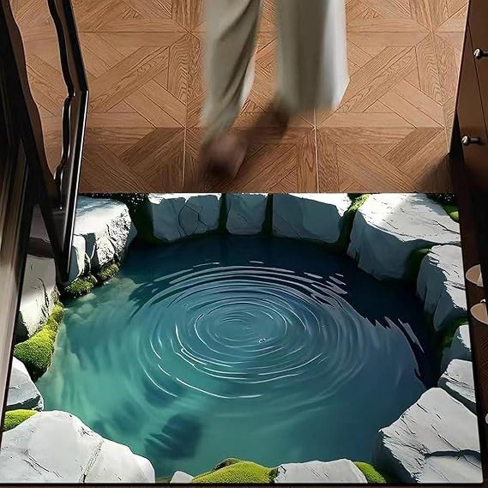 3D Ancient Well Spring Door Mat Stone Well Wall Design Non-Slip Rug Creative Home Decor Entryway Doorway Living Room Carpet