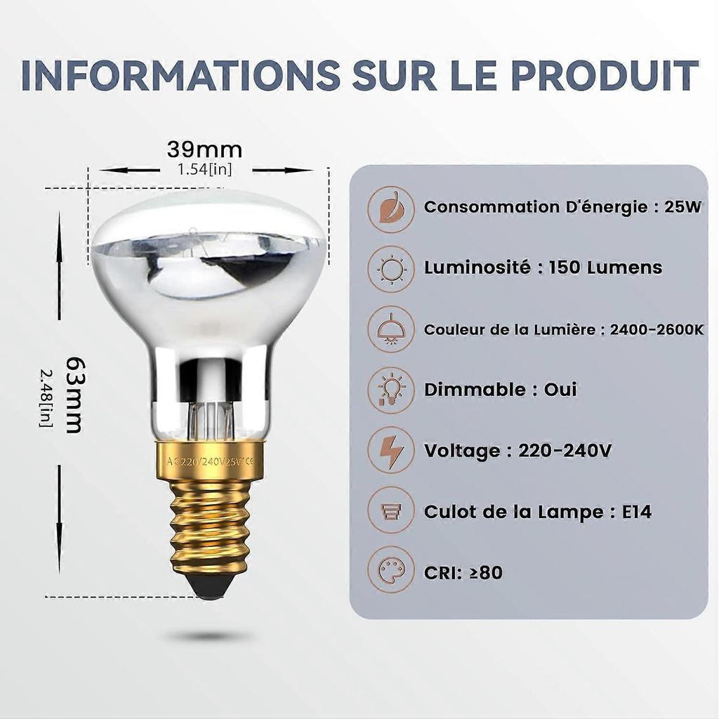 Lava Lamp Bulb 25W E14 R39 Warm White Warm White Reflector Bulb SES Small Edison Screw Incandescent Spotlight Bulb (Pack of 4)