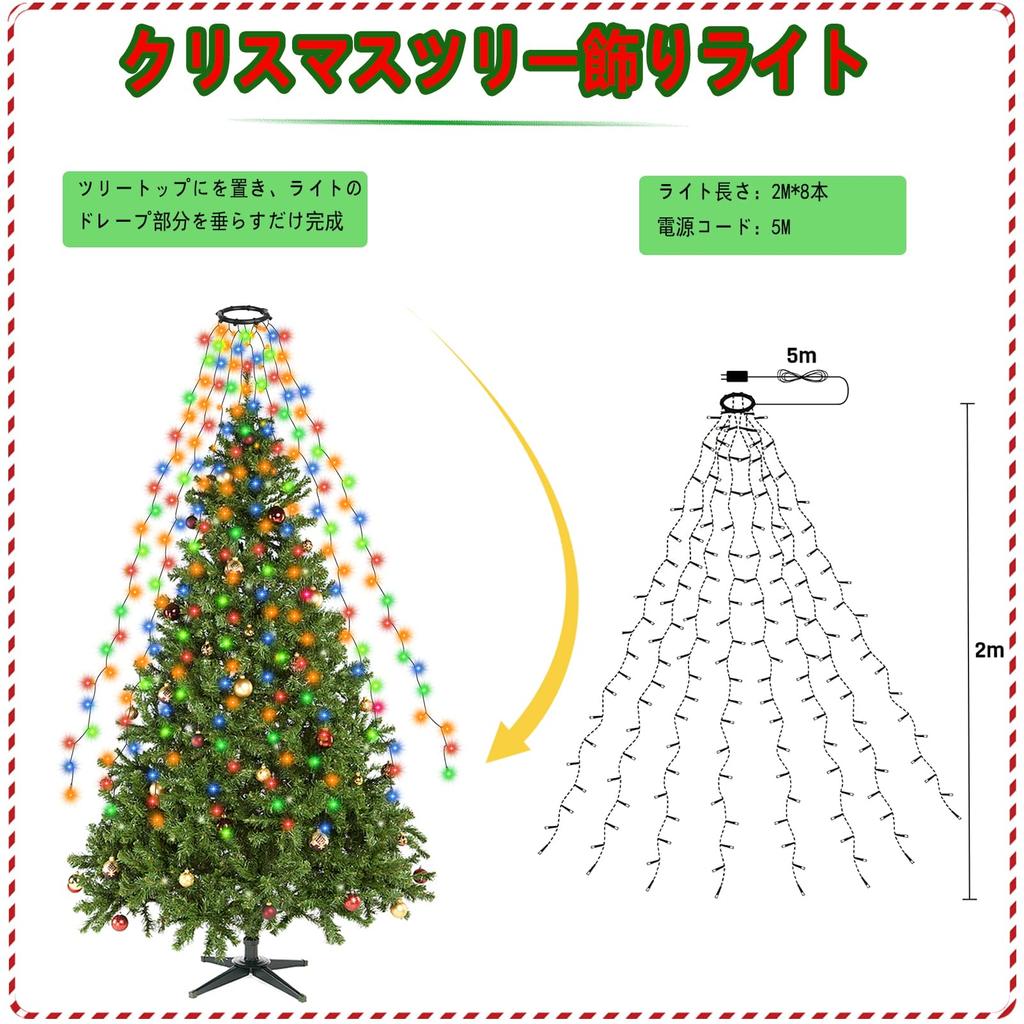 [2023] Kimoinsa LED String Lights, Christmas Tree Lights, Christmas Decoration Lights, Drape Lights, 280 Bulbs, 8 Lighting Modes, 2m X 8 Lights,