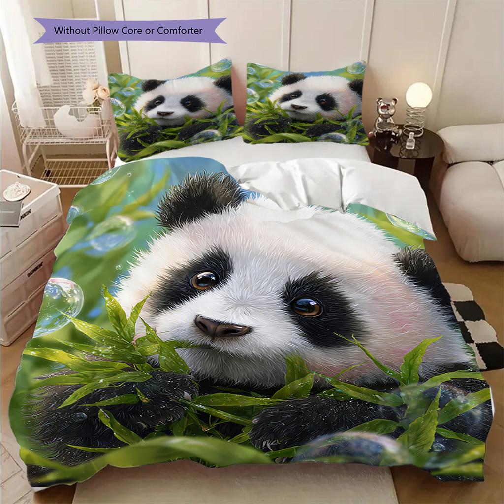Panda Pattern Bedding Quilt Set Quilt Cover Pillowcase Home Decoration Birthday Gift (1 * duvet cover + 2 * pillowcase, without core)